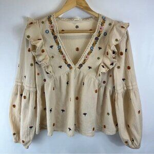 Altar'd State Embroidered Floral Long Sleeve Top - Large